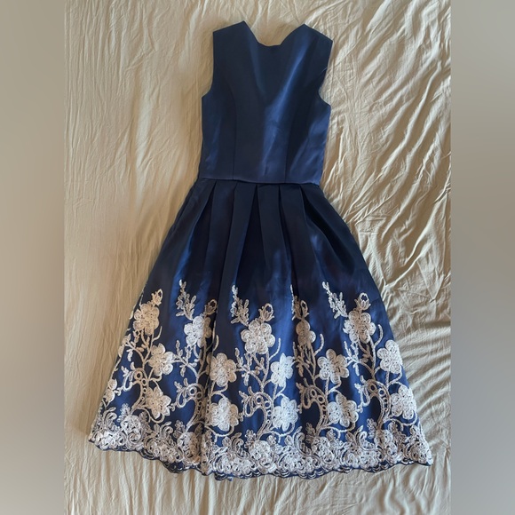 Chi Chi London Navy Tea Length Dress - Picture 2 of 8